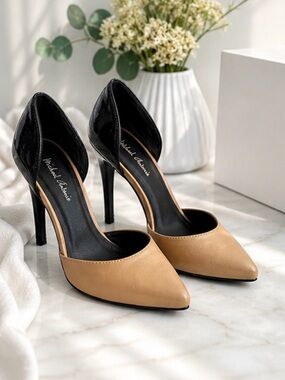 Michael Antonio Two-Tone Black and Tan D'Orsay Pointed-Toe Heels